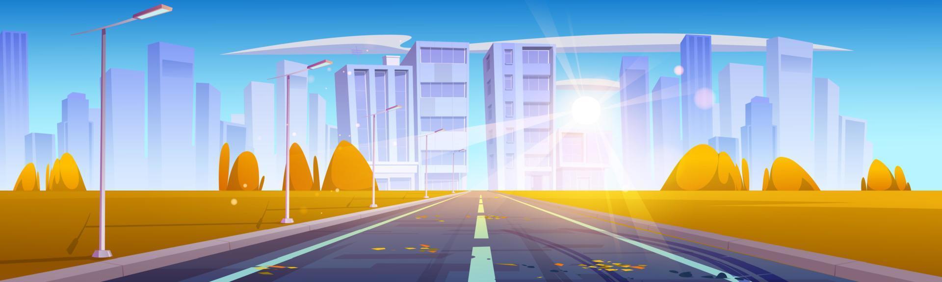 paisaje otoñal con camino a la ciudad vector