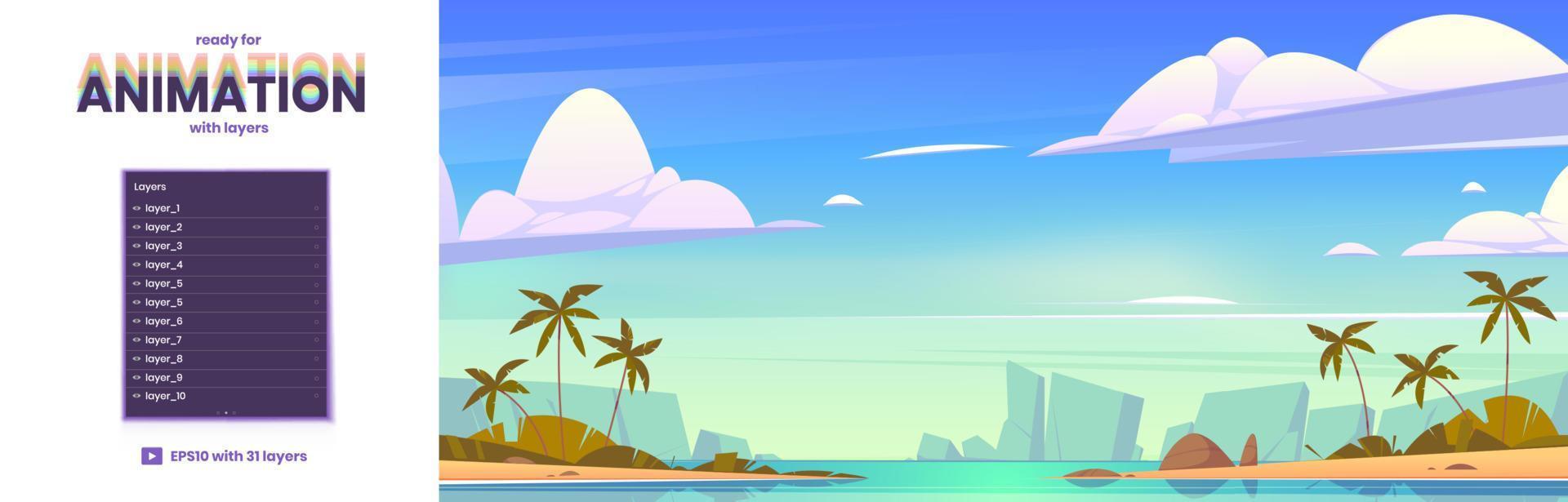 Parallax background with sea beach landscape vector