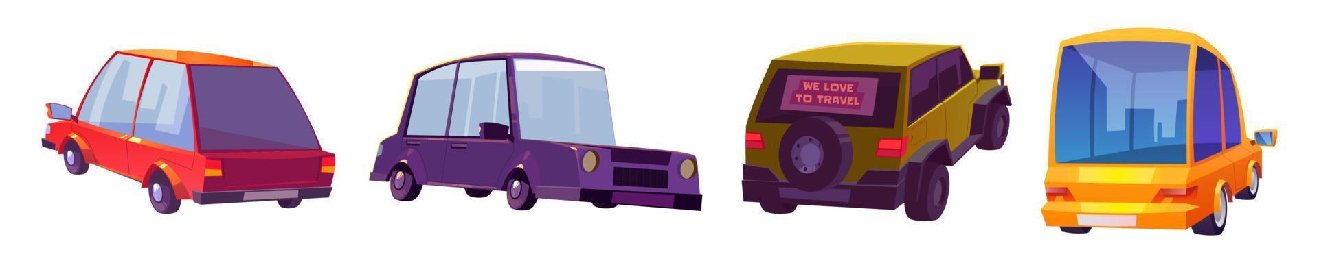 Modern cars, motor vehicles in front and back view vector