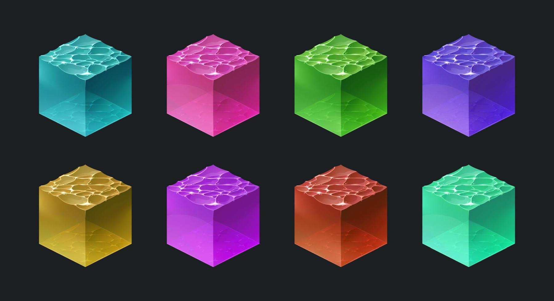 Isometric water cubes for game, isolated elements vector