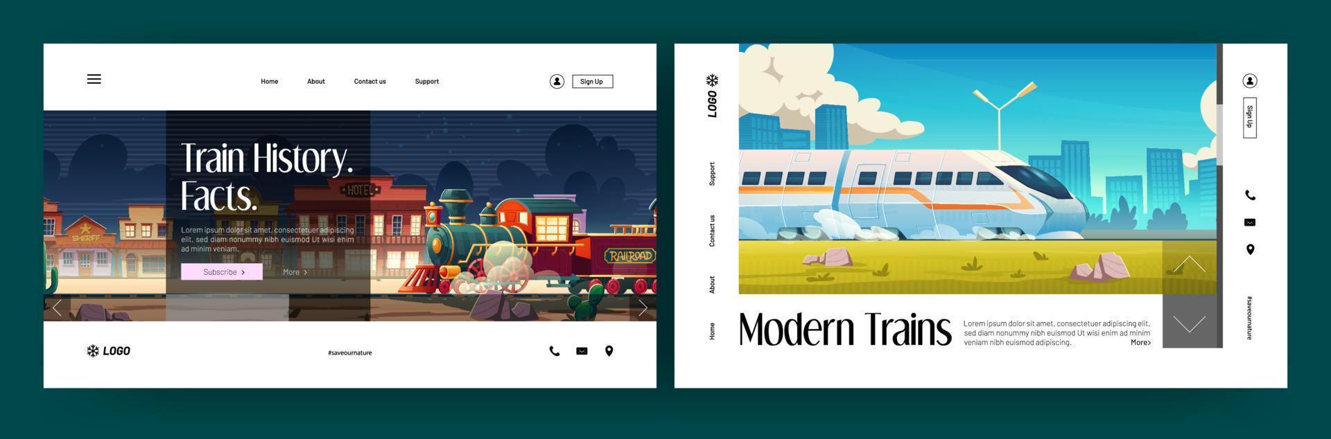Vector banners with vintage and modern train