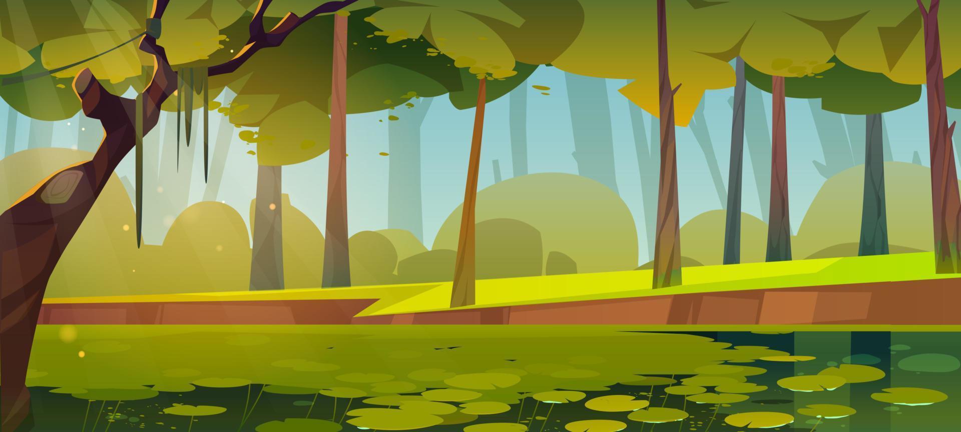 Summer forest landscape with swamp vector