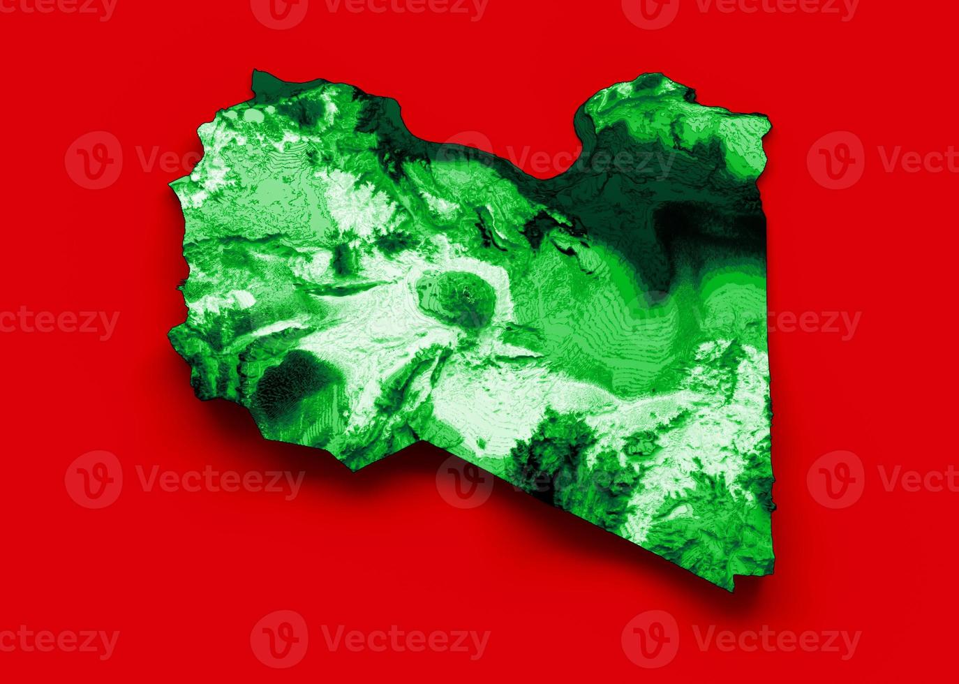 Libya map with the flag Colors Green and Red Shaded relief map 3d illustration photo