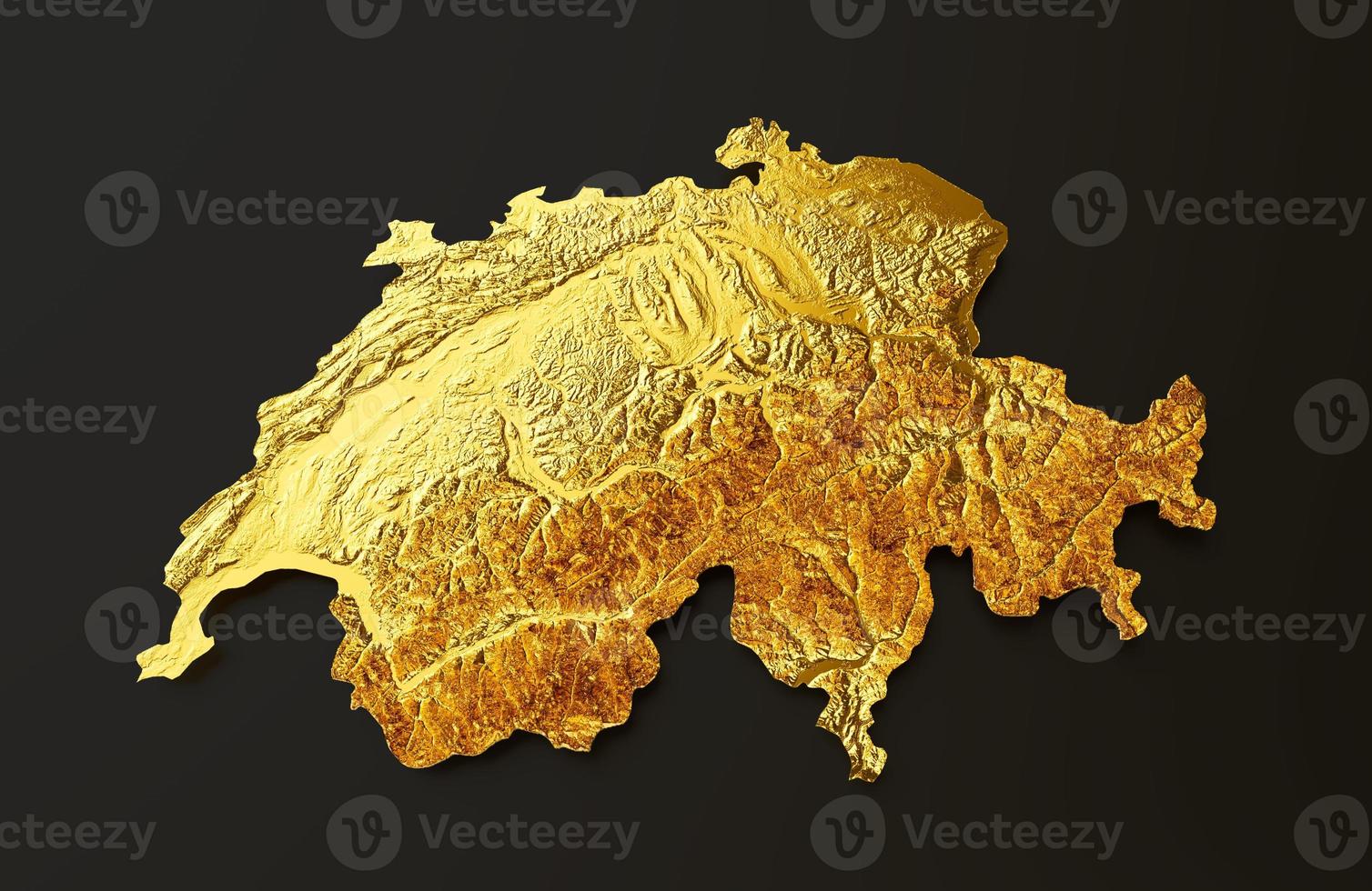 Switzerland Map Golden metal Color Height map Background 3d illustration photo