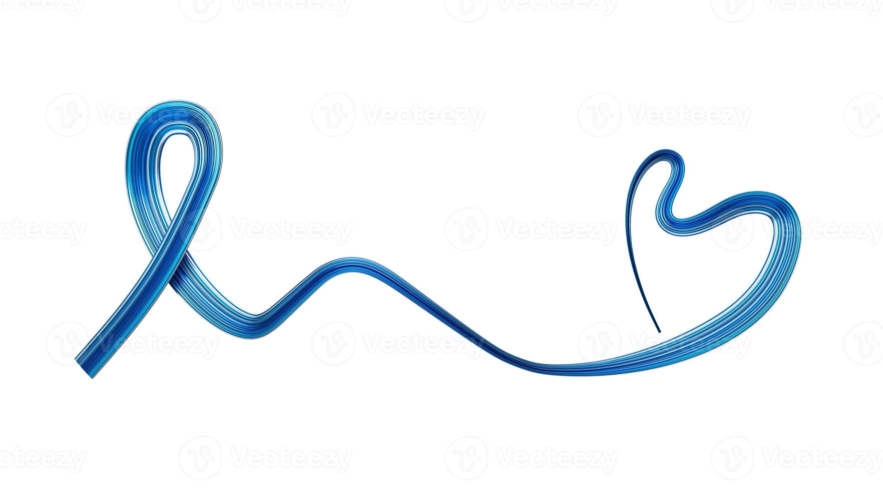 Blue awareness ribbon with Heart shape on white background 3d illustration photo