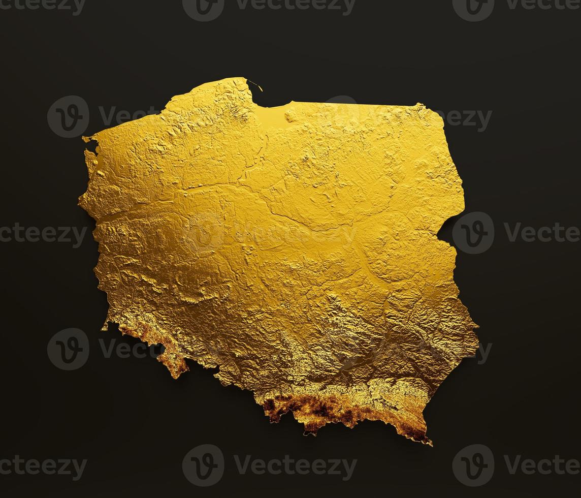 Poland Map Golden metal Color Height map Background 3d illustration photo