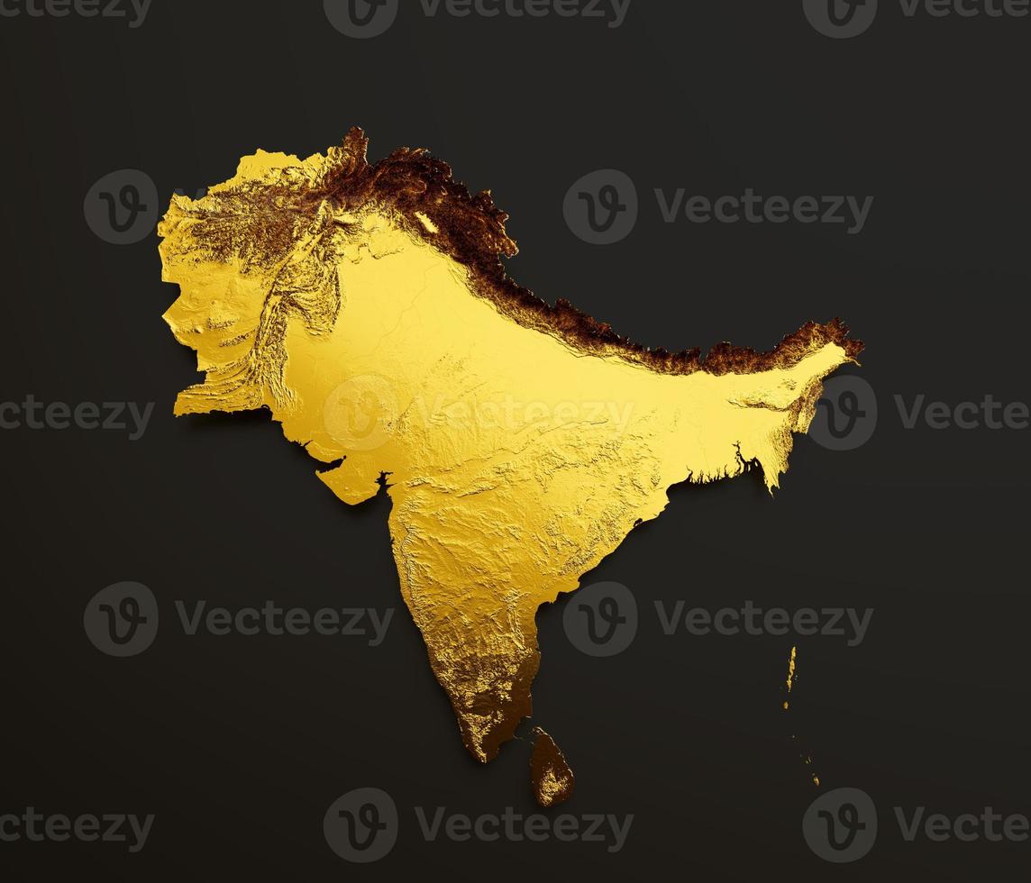 Subcontinent Map Golden metal Color Height map Background 3d illustration photo