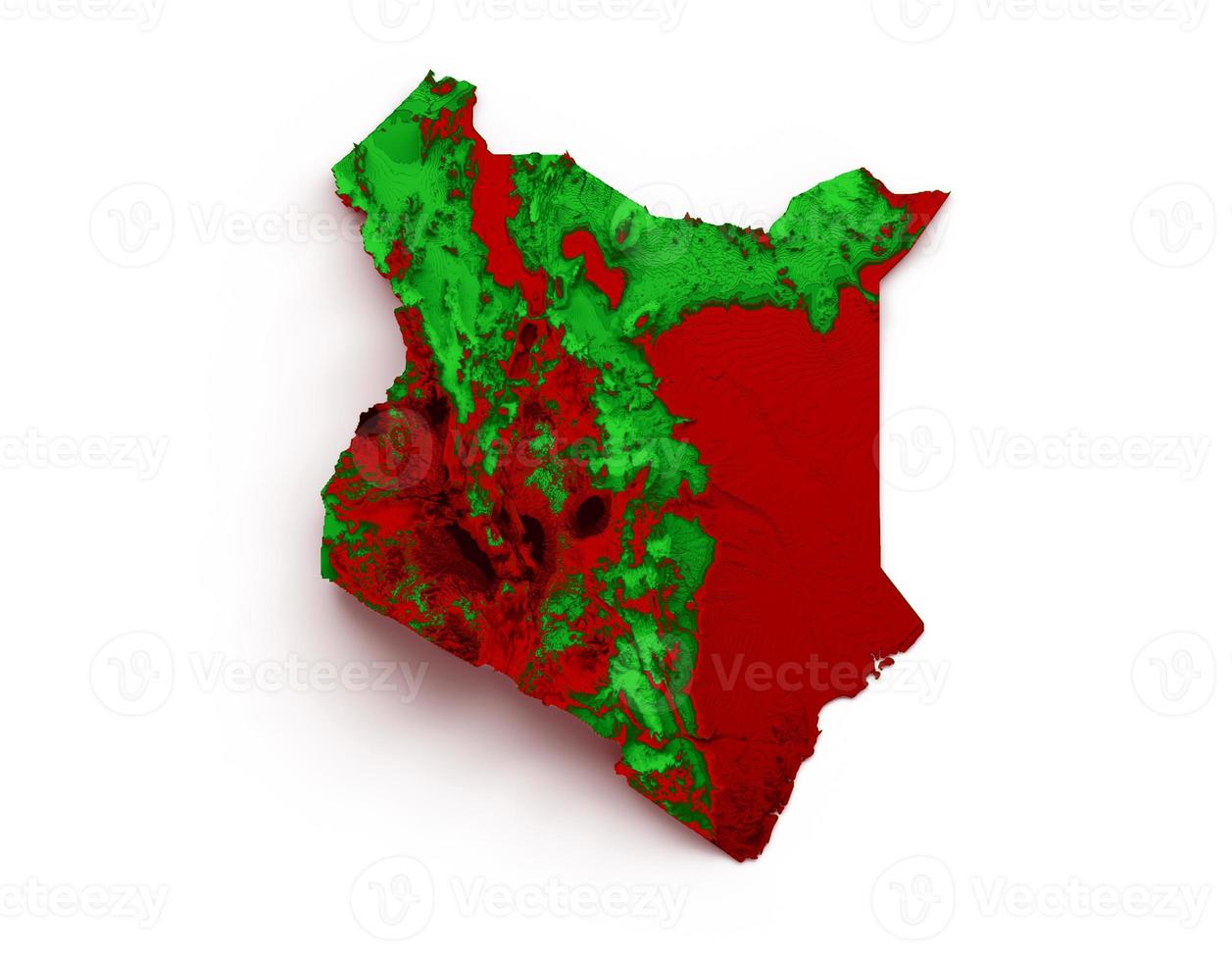 Kenya map with the flag Colors Green and Red Shaded relief map 3d illustration photo