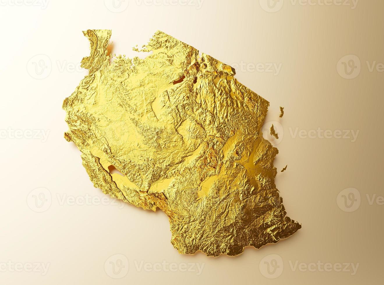 Tanzania Map Golden metal Color Height map Background 3d illustration photo