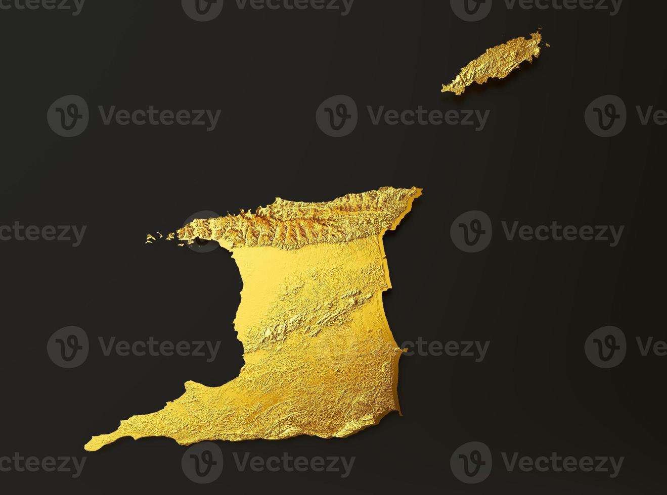 Trinidad and Tobago Map Golden metal Color Height map Background 3d illustration photo