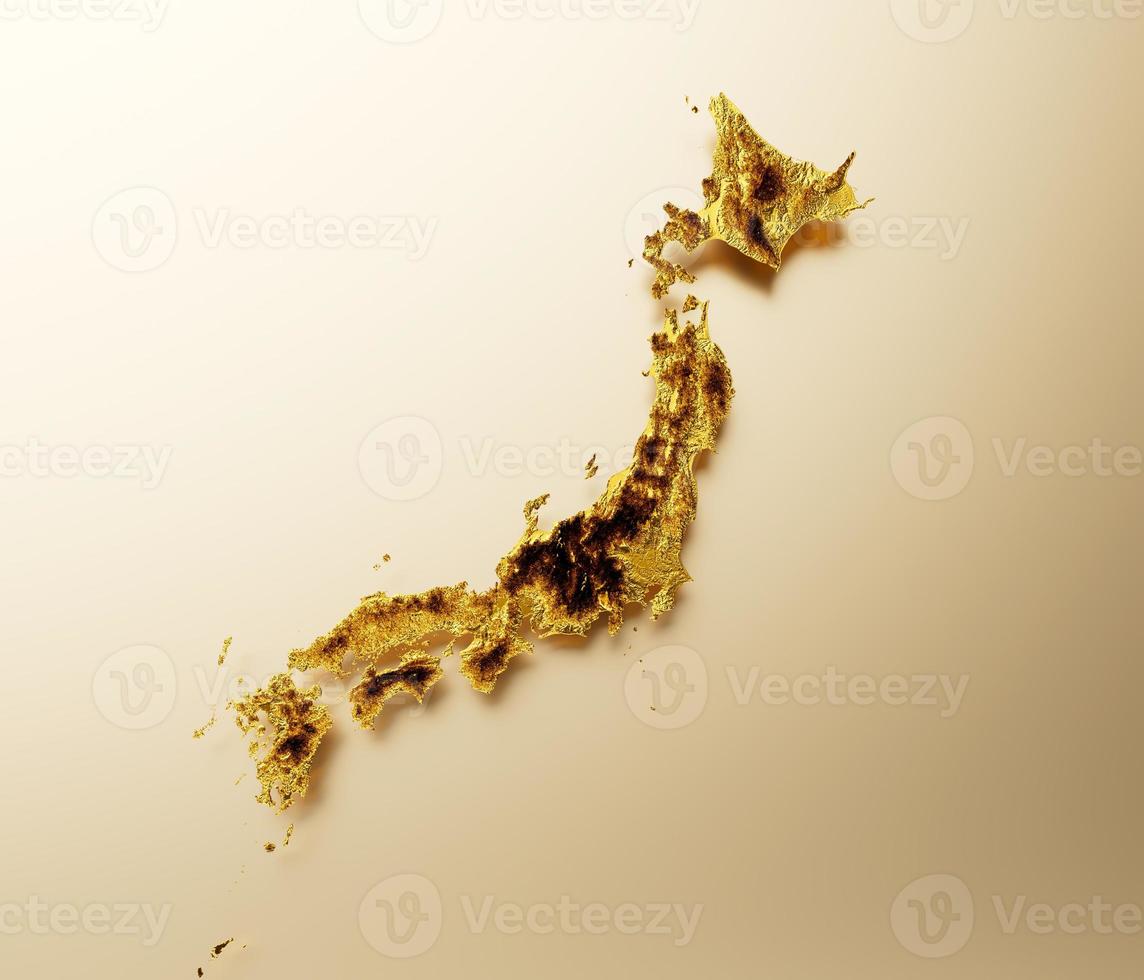 Japan Map Golden metal Color Height map Background 3d illustration photo