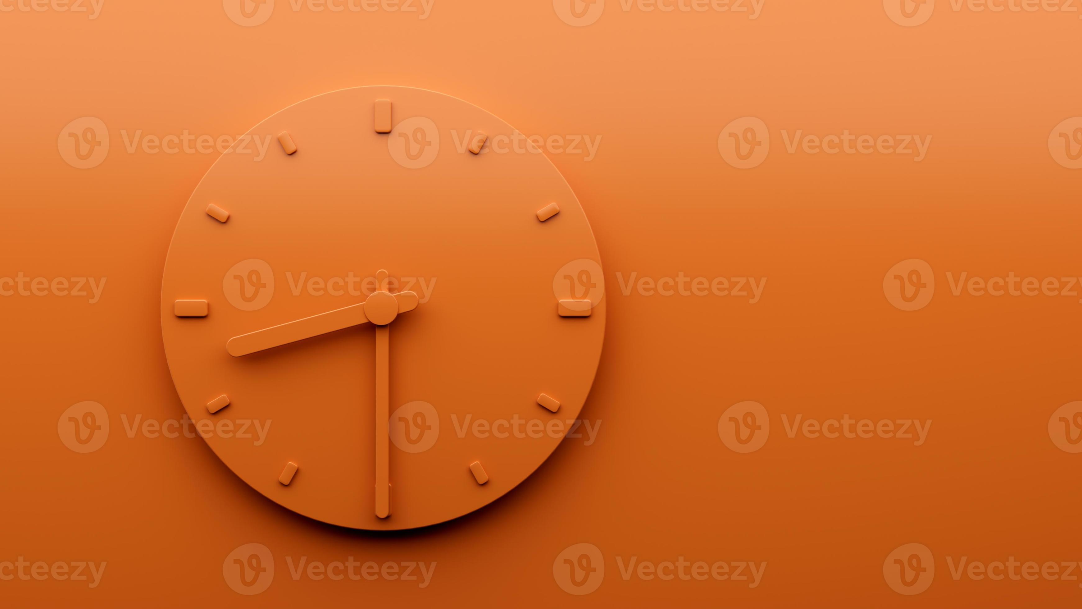 Minimal Orange clock 8 30 Half past Eight o'clock abstract Minimalist wall clock 3d Illustration