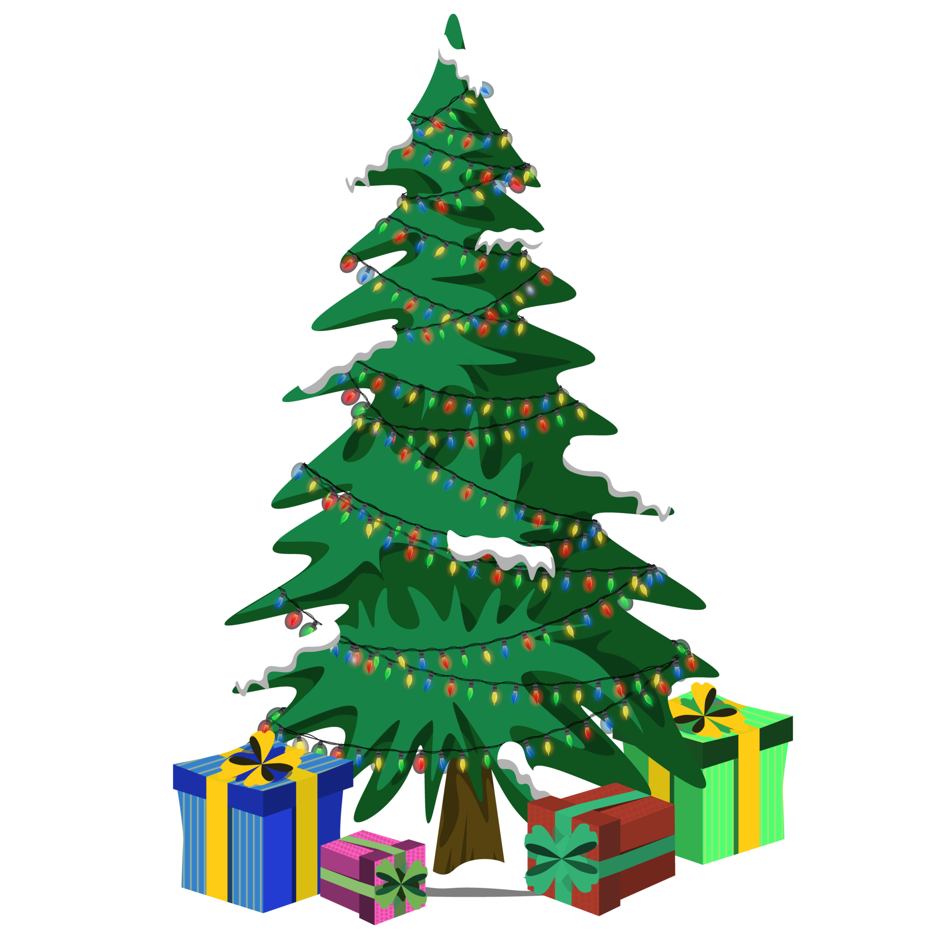 Free Christmas snow covered tree with gifs. Colorful PNG illustration ...