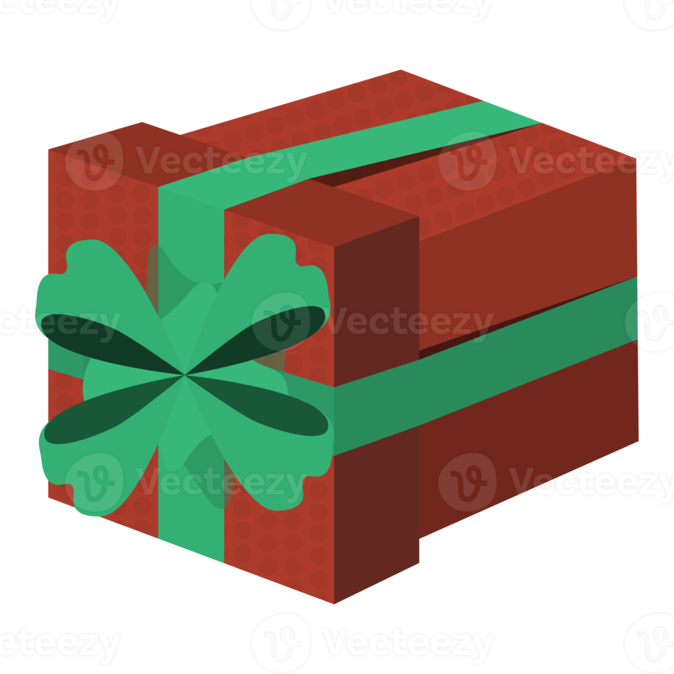 Gift Boxes with Ribbon in cartoon style. Red color present Box. Colorful PNG illustration.