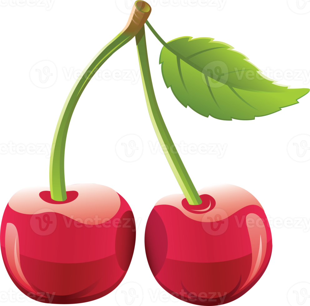 Red cherry with leaf on a transparent background png