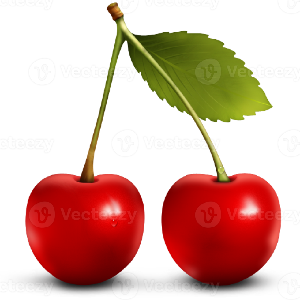 Red cherry with leaf on a transparent background png