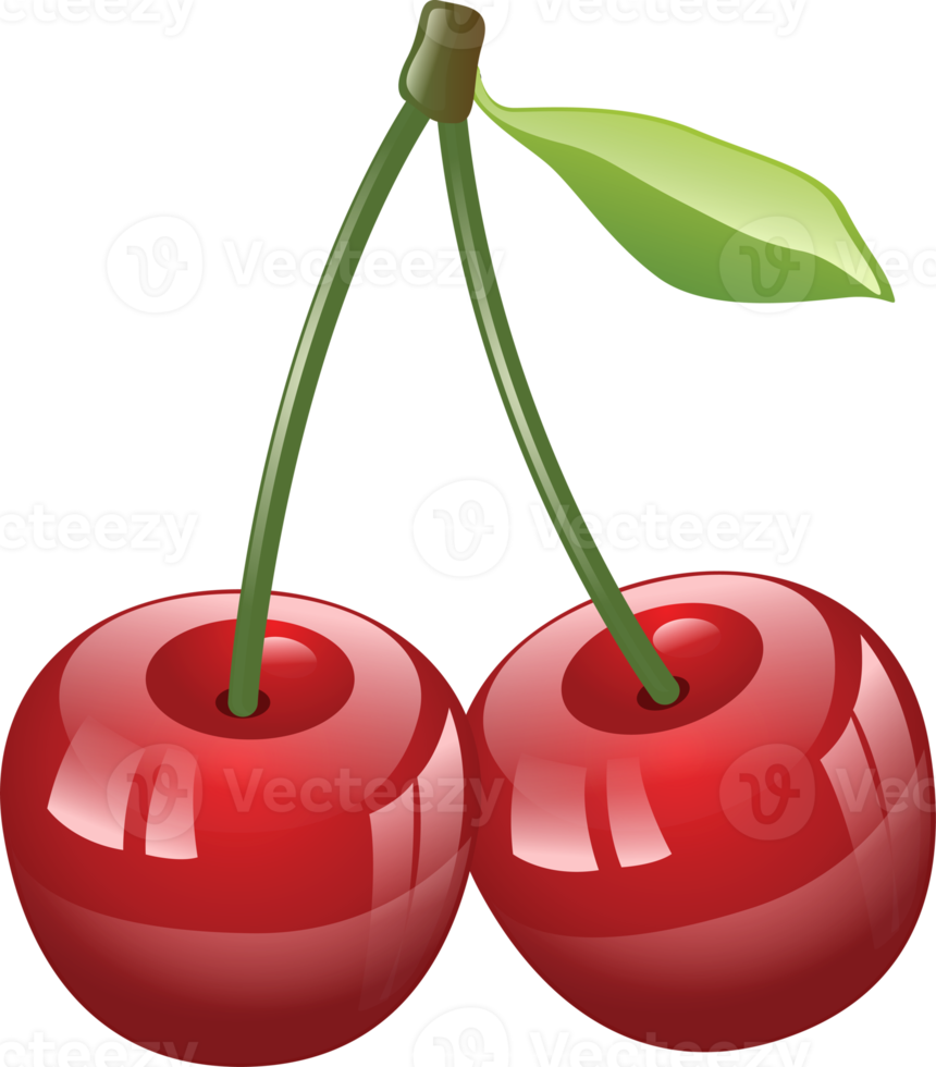 cereza roja con hoja sobre un fondo transparente png