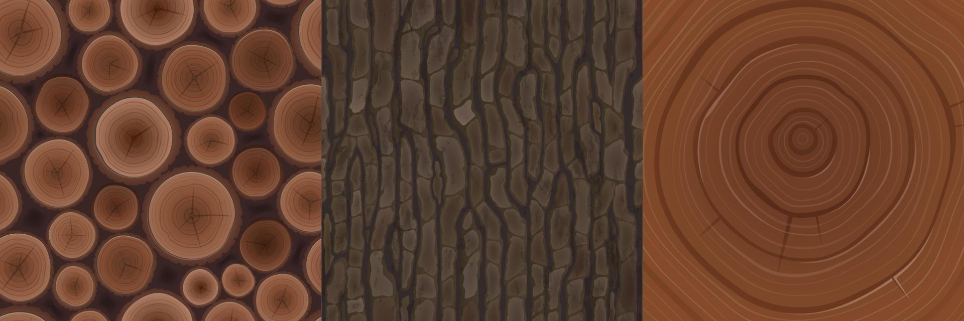 Wooden textures for game, tree bark woodpile cut vector