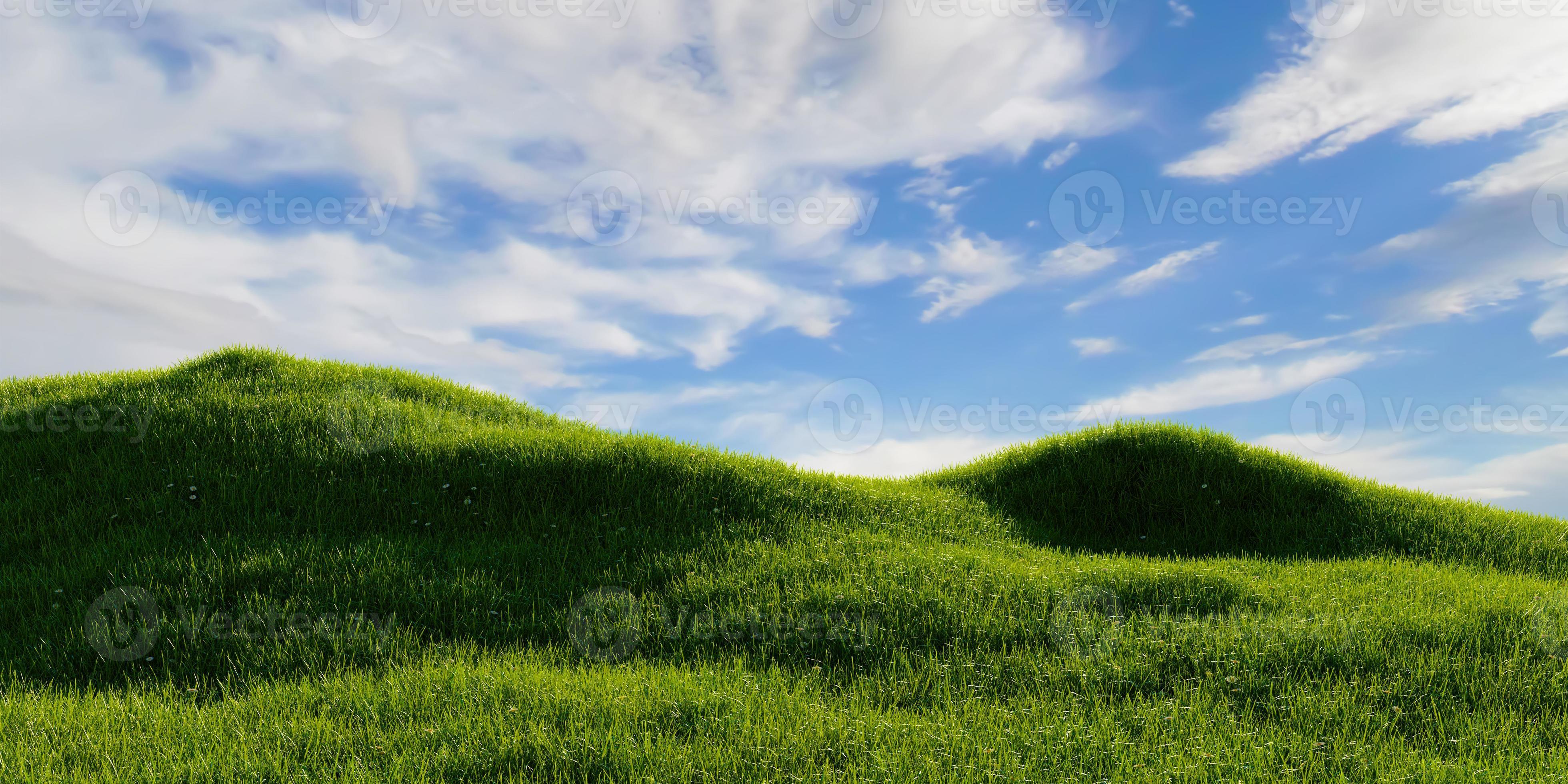 Flat Design Grass Landscape With Hills Clouds And Glowing Sun Under Blue  Sky Vector Stock Illustration - Download Image Now - iStock