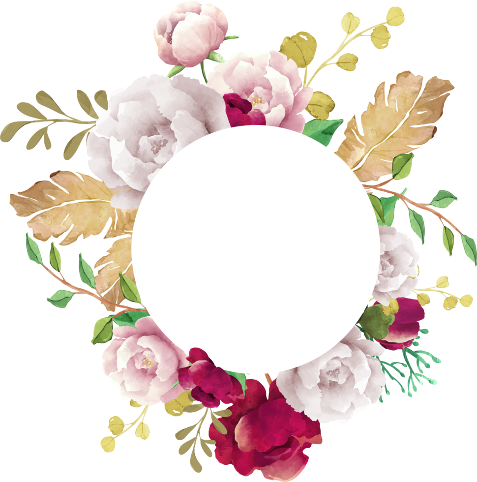 Watercolor Circle Flower Frame png