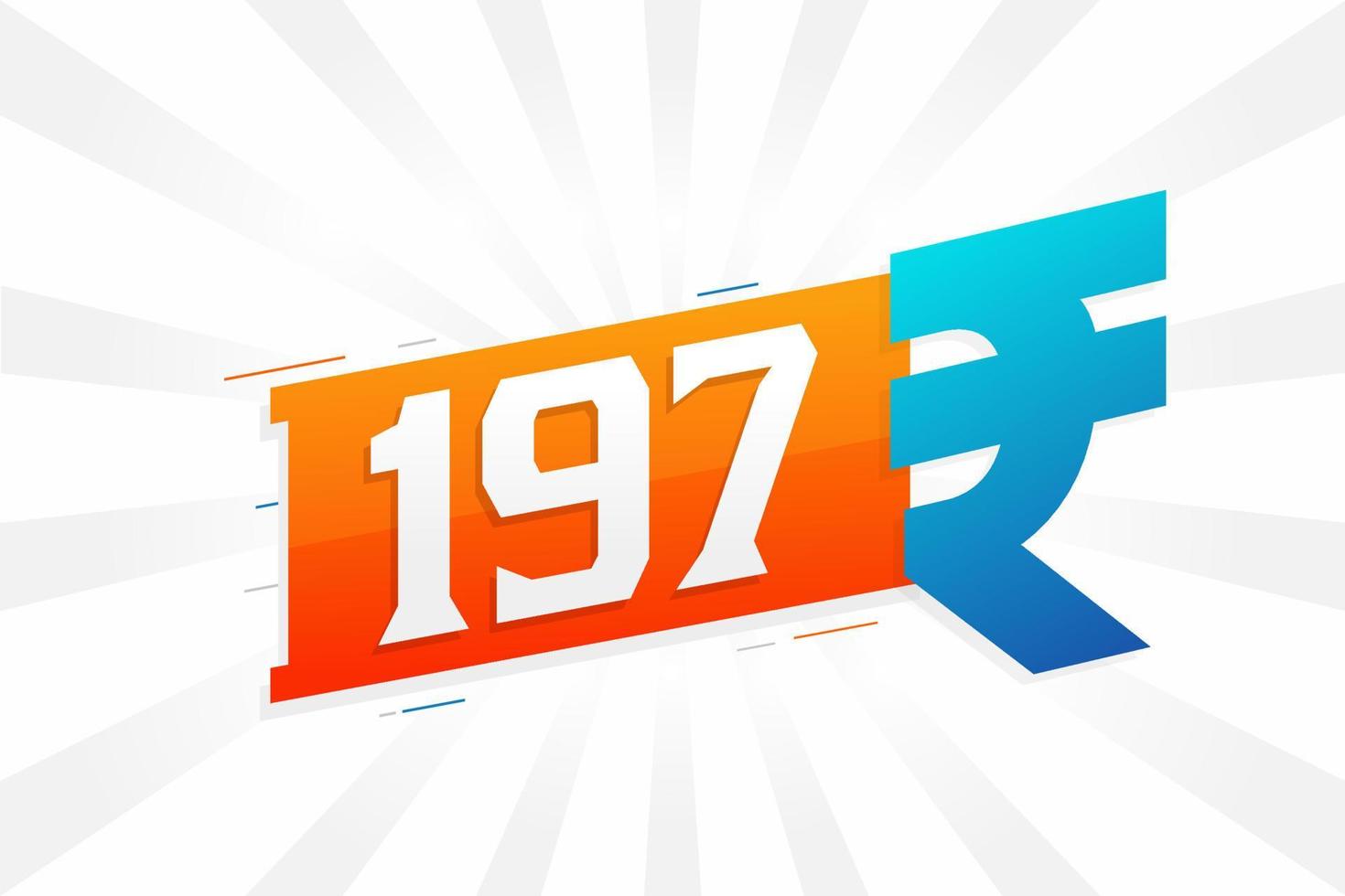 Imagen de vector de texto en negrita de símbolo de 197 rupias. 197 rupia india signo de moneda ilustración vectorial