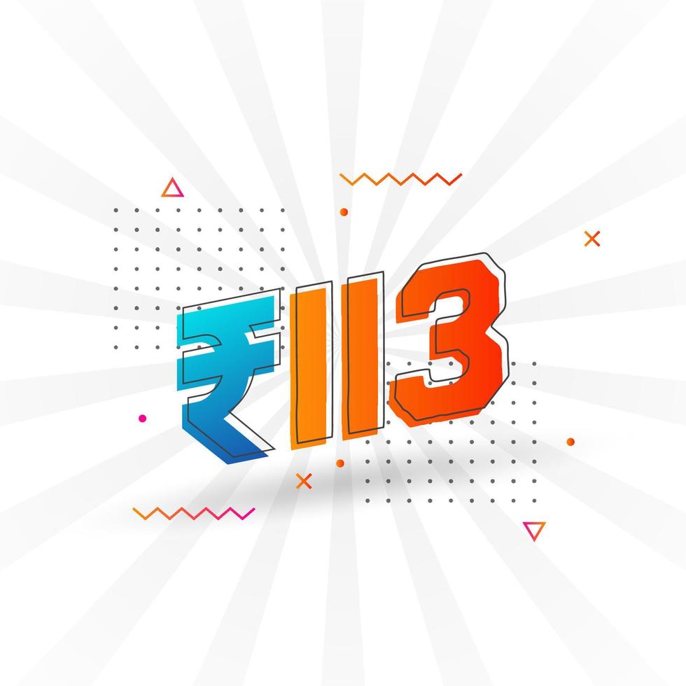 Imagen de moneda vectorial de 113 rupias indias. Ilustración de vector de texto en negrita de símbolo de 113 rupias