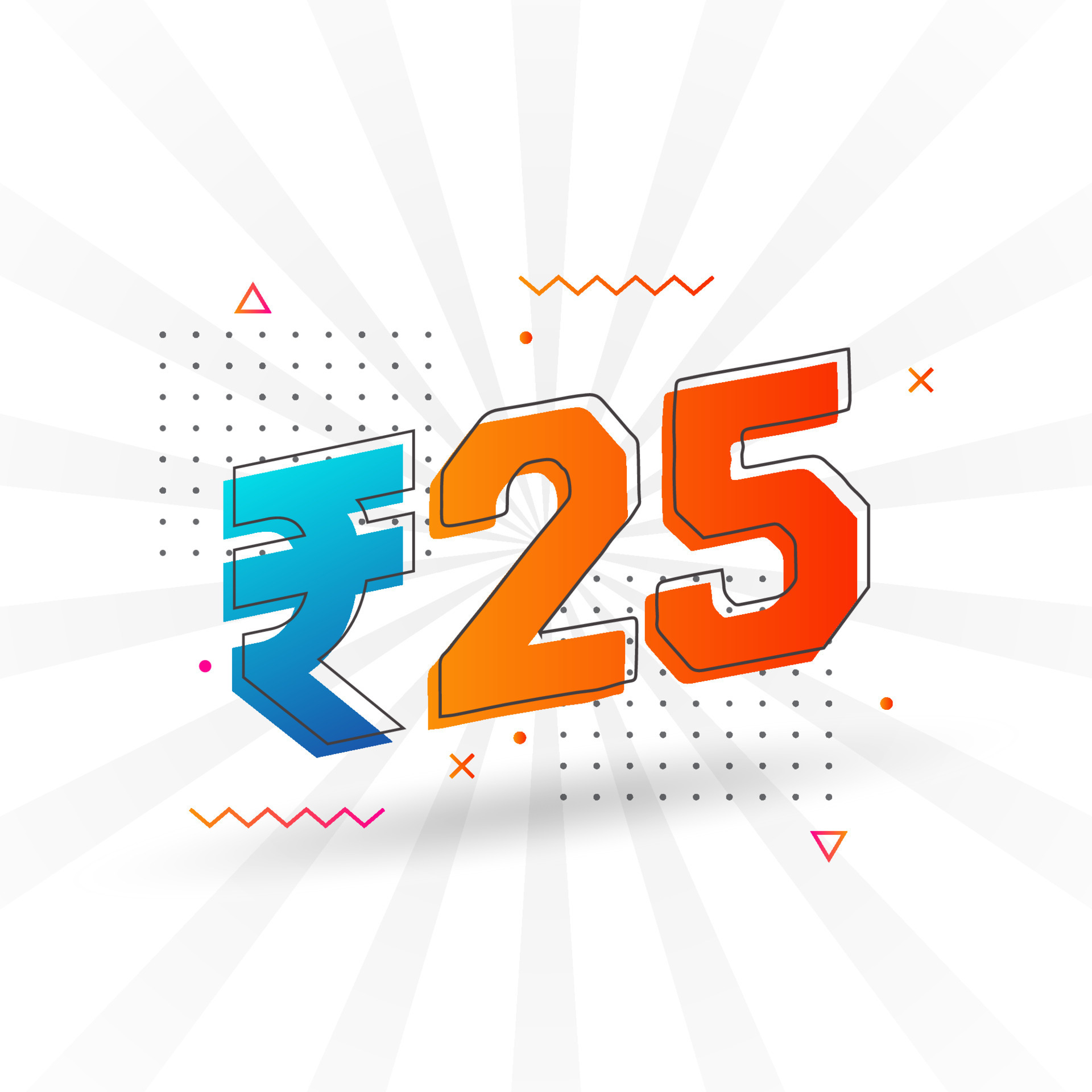 25 Indian Rupee Vector Currency Image 25 Rupee Symbol Bold Text Vector 