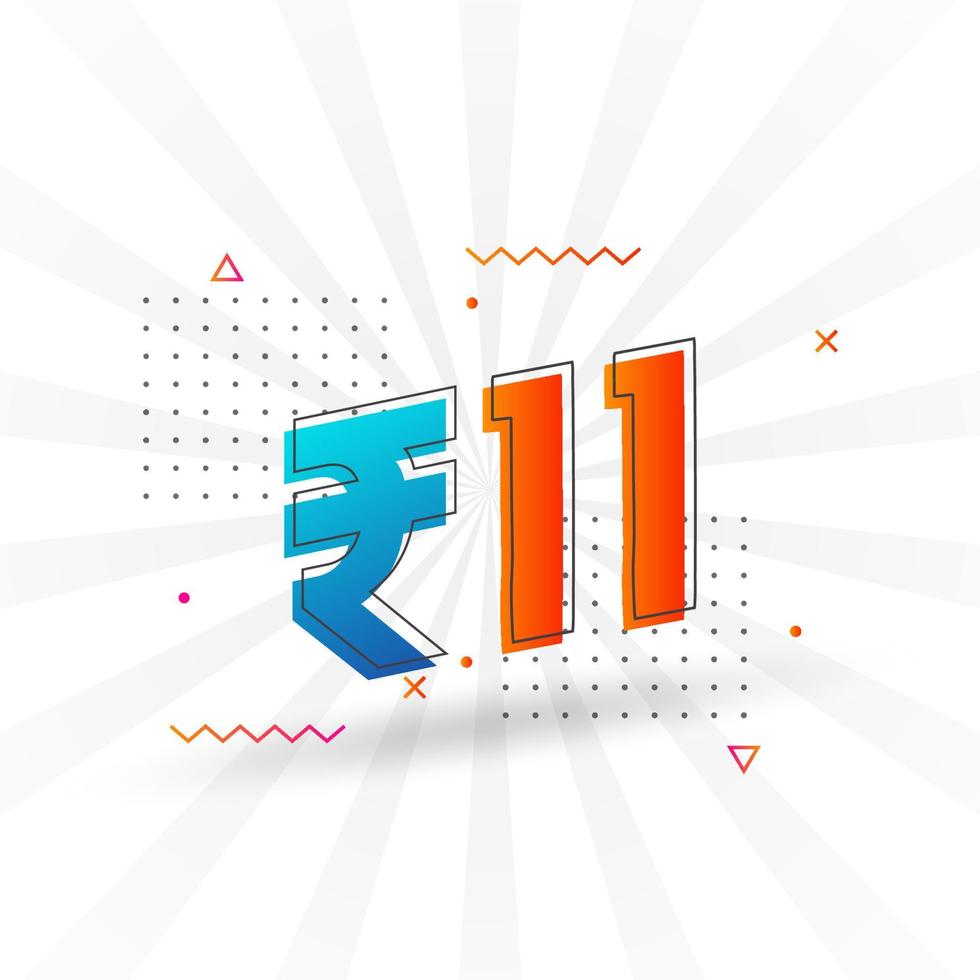 11 Indian Rupee vector currency image. 11 Rupee symbol bold text vector illustration