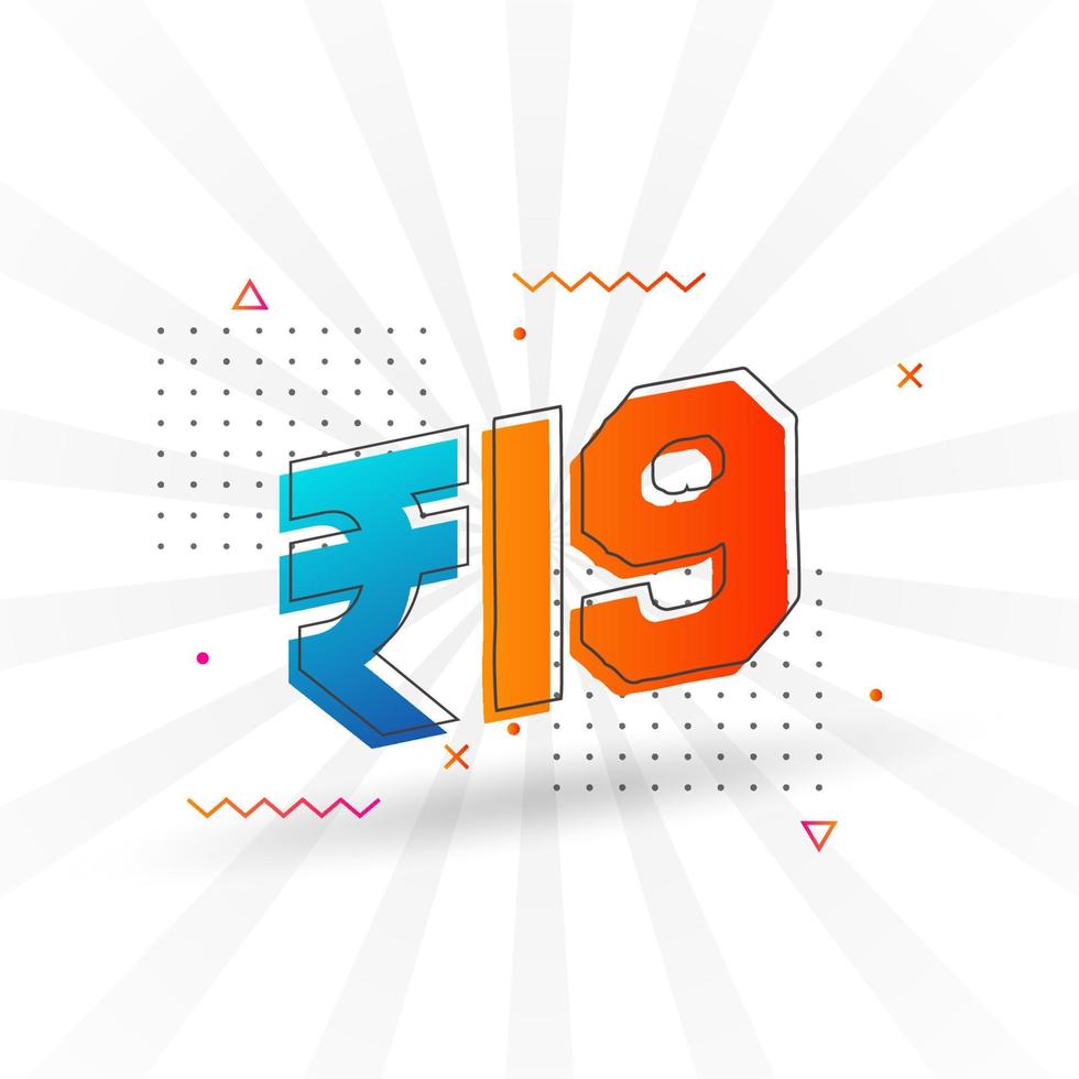 19 Indian Rupee vector currency image. 19 Rupee symbol bold text vector illustration