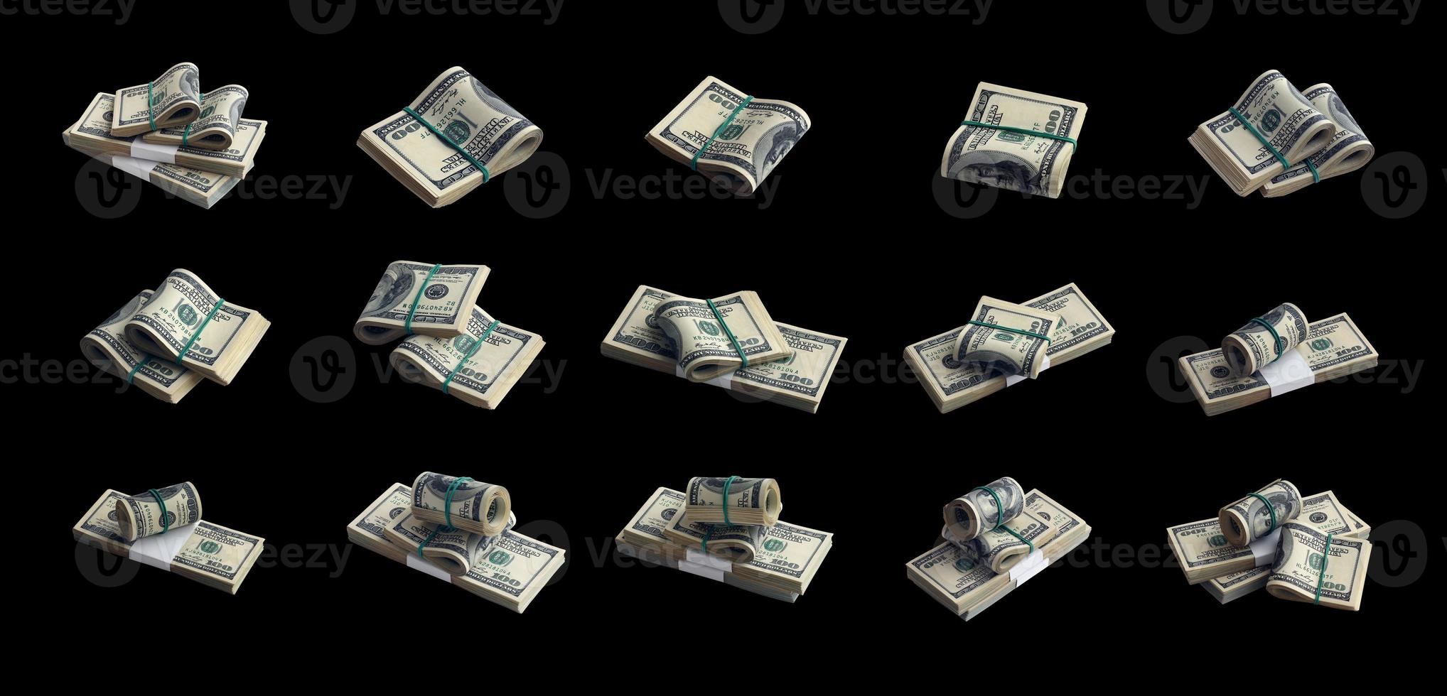 Big set of bundles of US dollar bills isolated on white. Collage with many packs of american money with high resolution on perfect white background photo