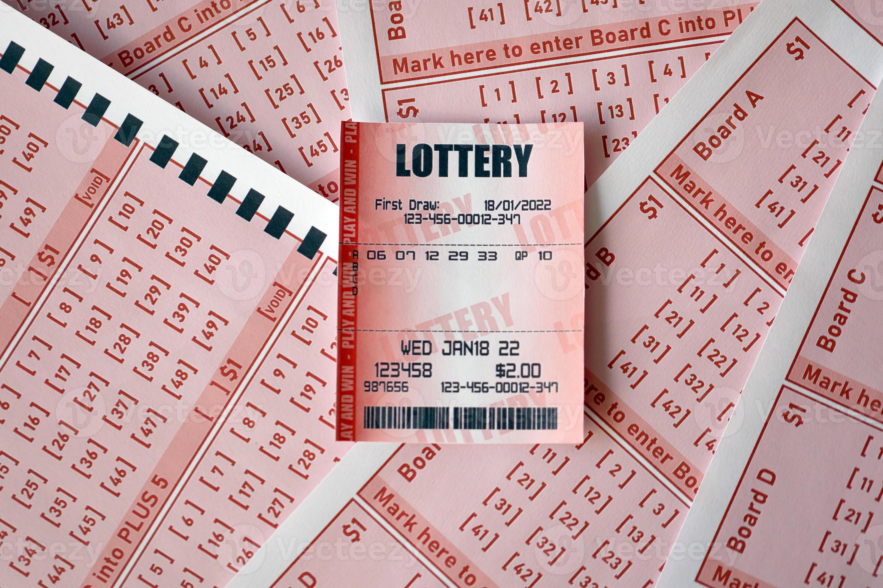 Red lottery ticket lies on pink gambling sheets with numbers for marking to  play lottery. Lottery playing concept or gambling addiction. Close up  13836256 Stock Photo at Vecteezy