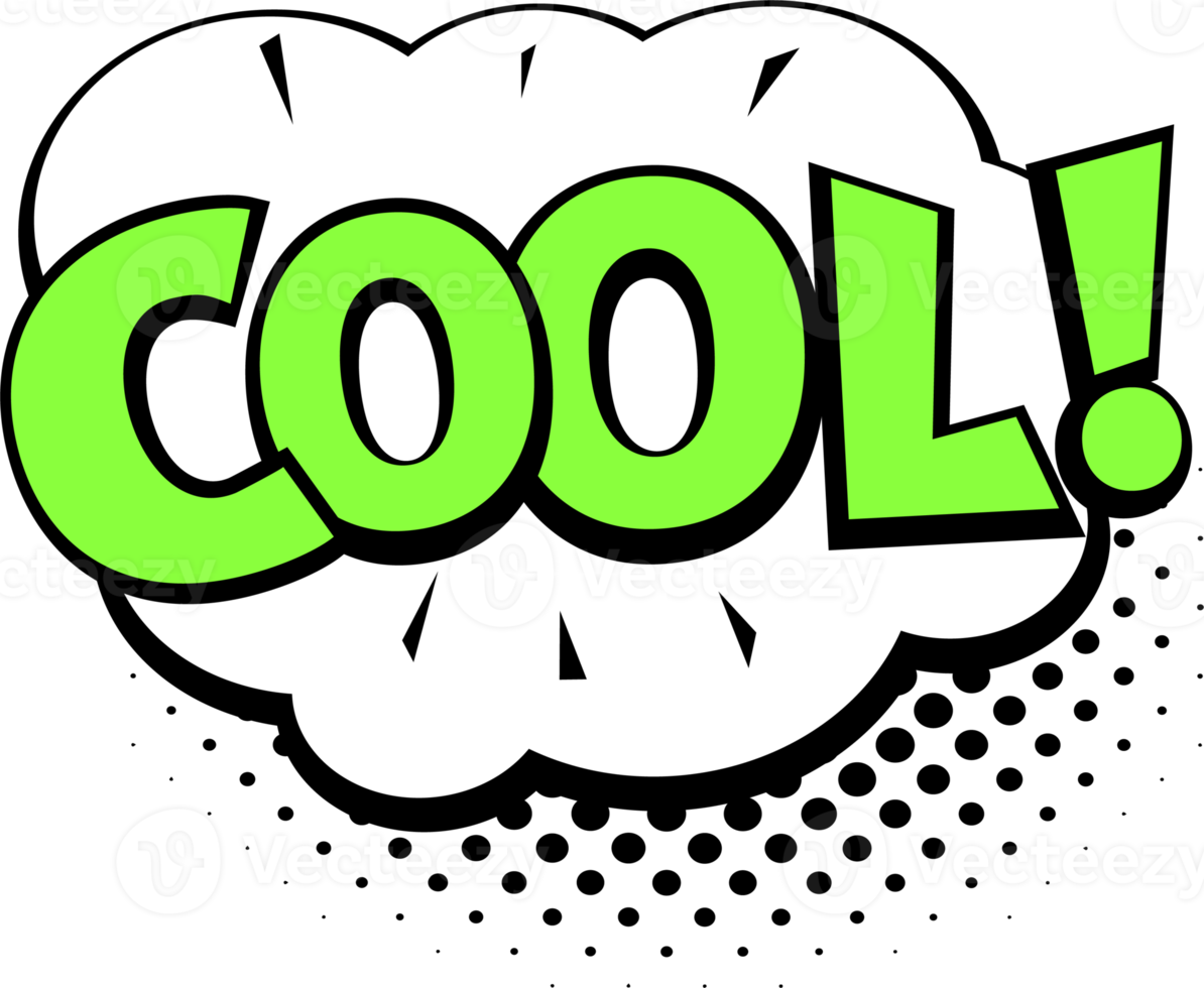 Comic lettering Cool. Comic speech bubble with emotional text Cool. Bright dynamic cartoon illustration in retro pop art style. Comic text sound effects png