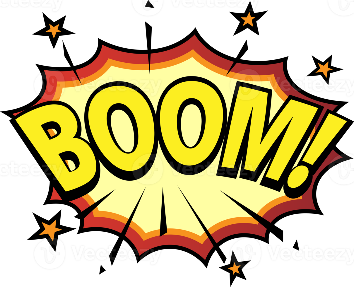 Comic lettering boom. Comic speech bubble with emotional text Boom. Bright dynamic cartoon illustration in retro pop art style. Comic text sound effects png