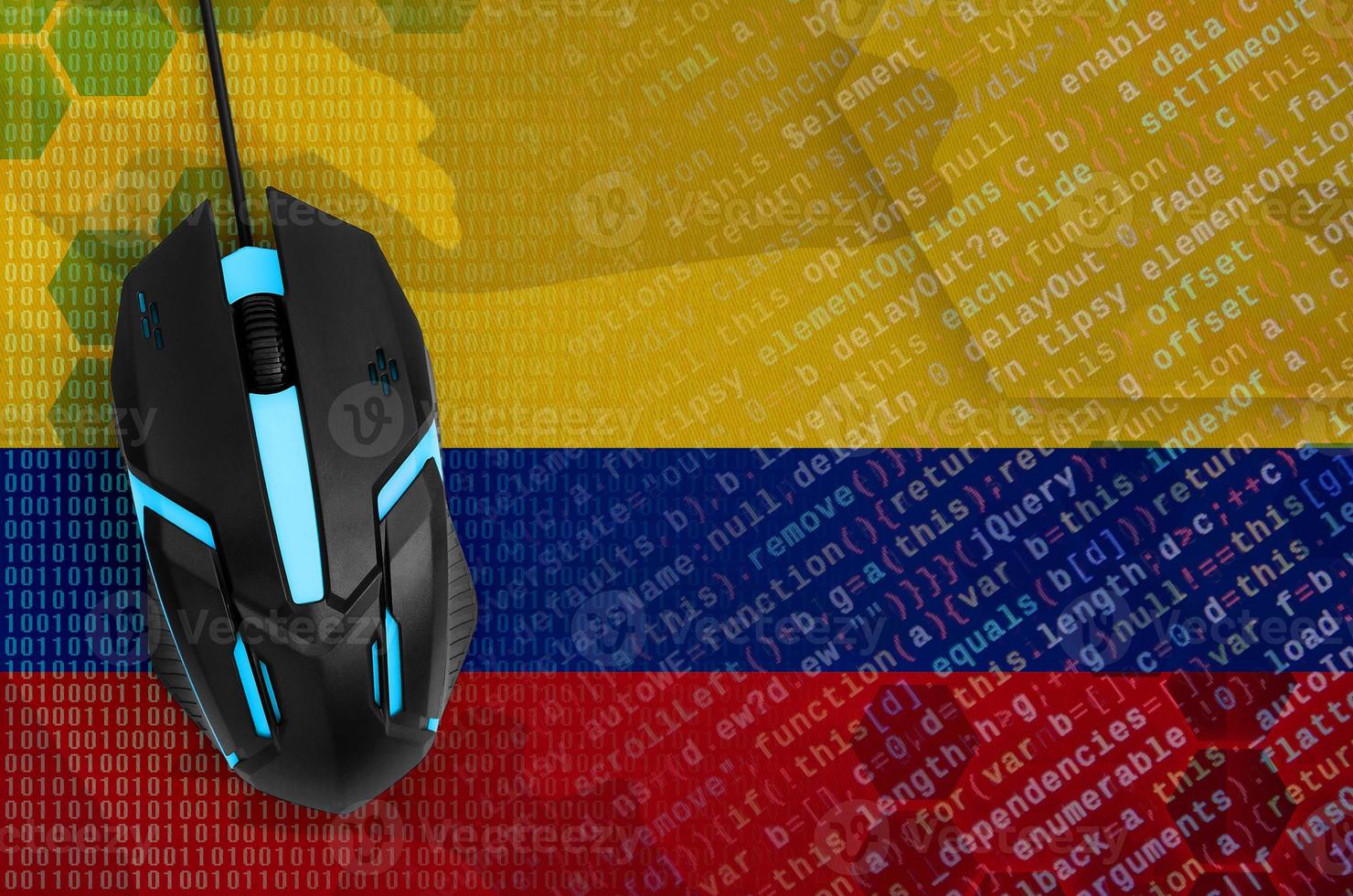 Colombia flag and computer mouse. Digital threat, illegal actions on the Internet photo