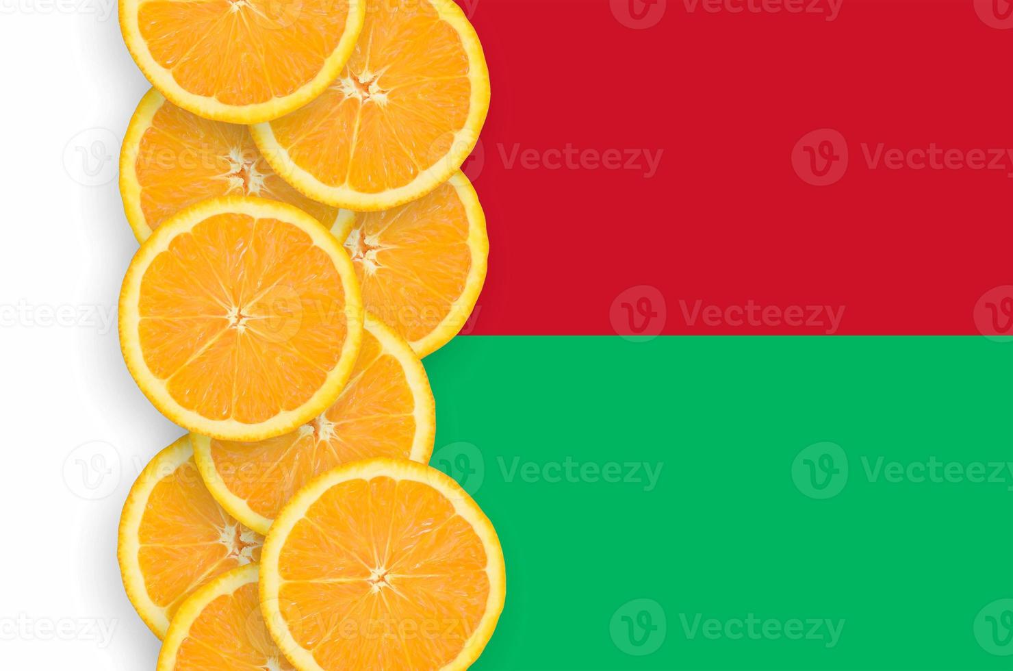 Madagascar flag and citrus fruit slices vertical row photo