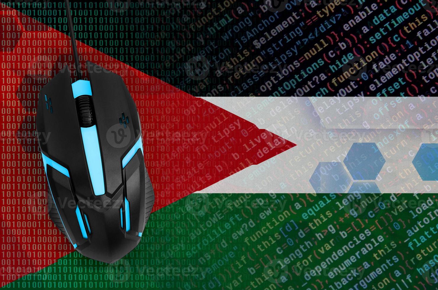 Jordan flag and computer mouse. Digital threat, illegal actions on the Internet photo
