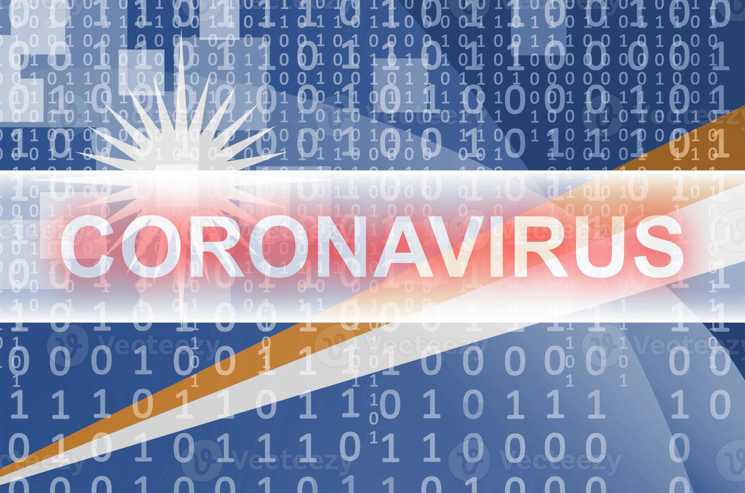 Marshall Islands flag and futuristic digital abstract composition with Coronavirus inscription. Covid-19 outbreak concept photo