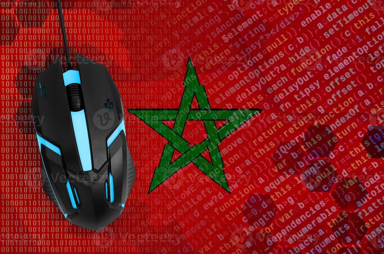 Morocco flag and computer mouse. Digital threat, illegal actions on the Internet photo