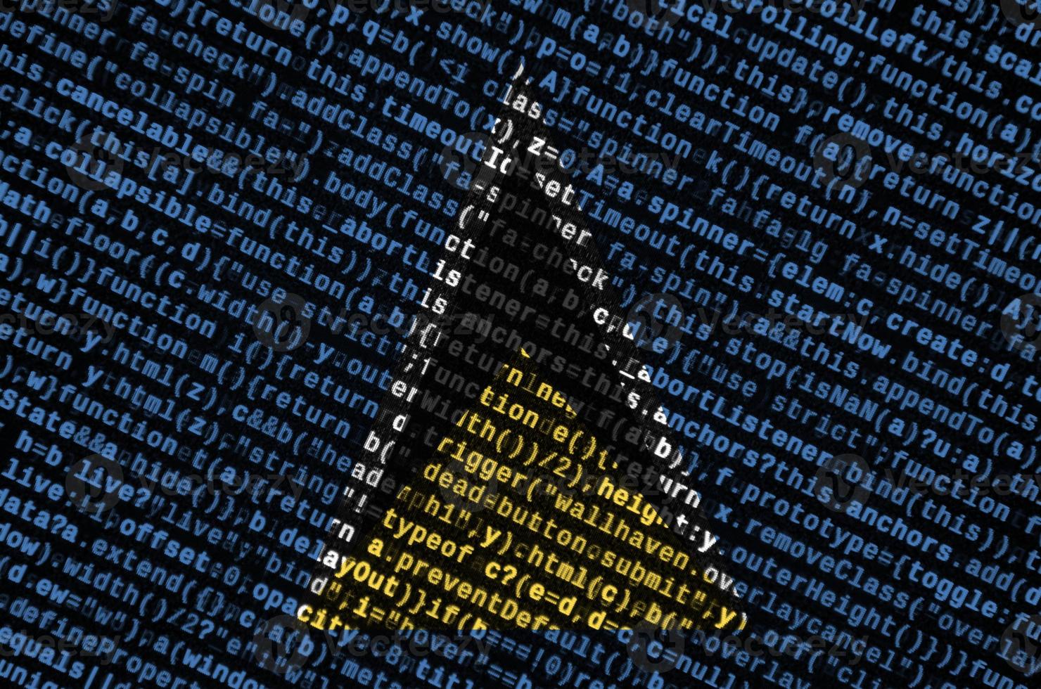 Saint Lucia flag is depicted on the screen with the program code. The concept of modern technology and site development photo