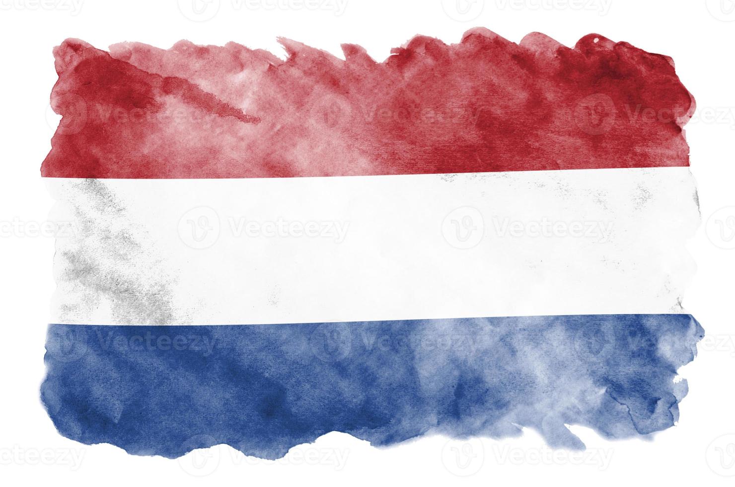 Netherlands flag is depicted in liquid watercolor style isolated on white background photo