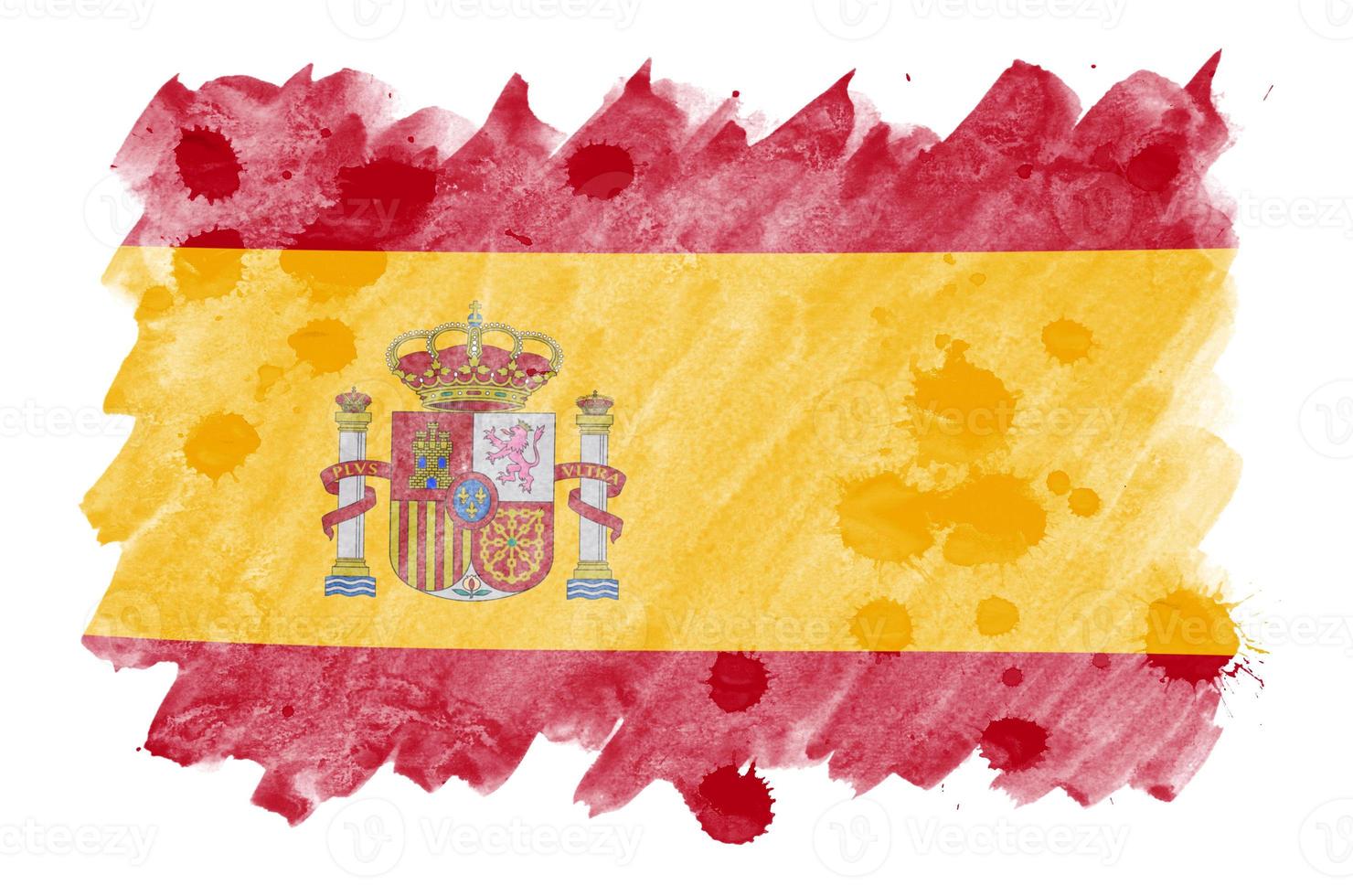 Spain flag is depicted in liquid watercolor style isolated on white background photo