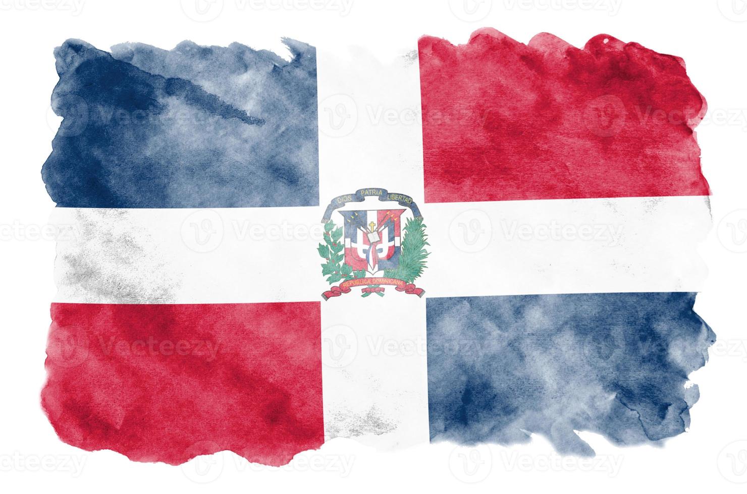 Dominican Republic flag is depicted in liquid watercolor style isolated on white background photo