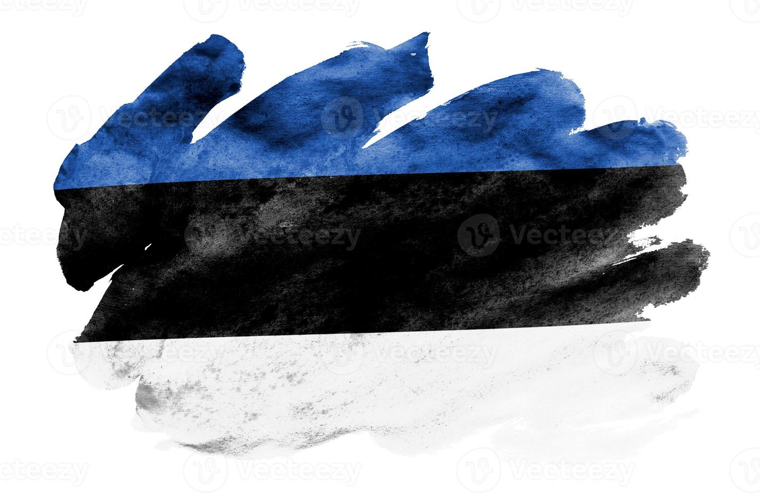 Estonia flag is depicted in liquid watercolor style isolated on white background photo