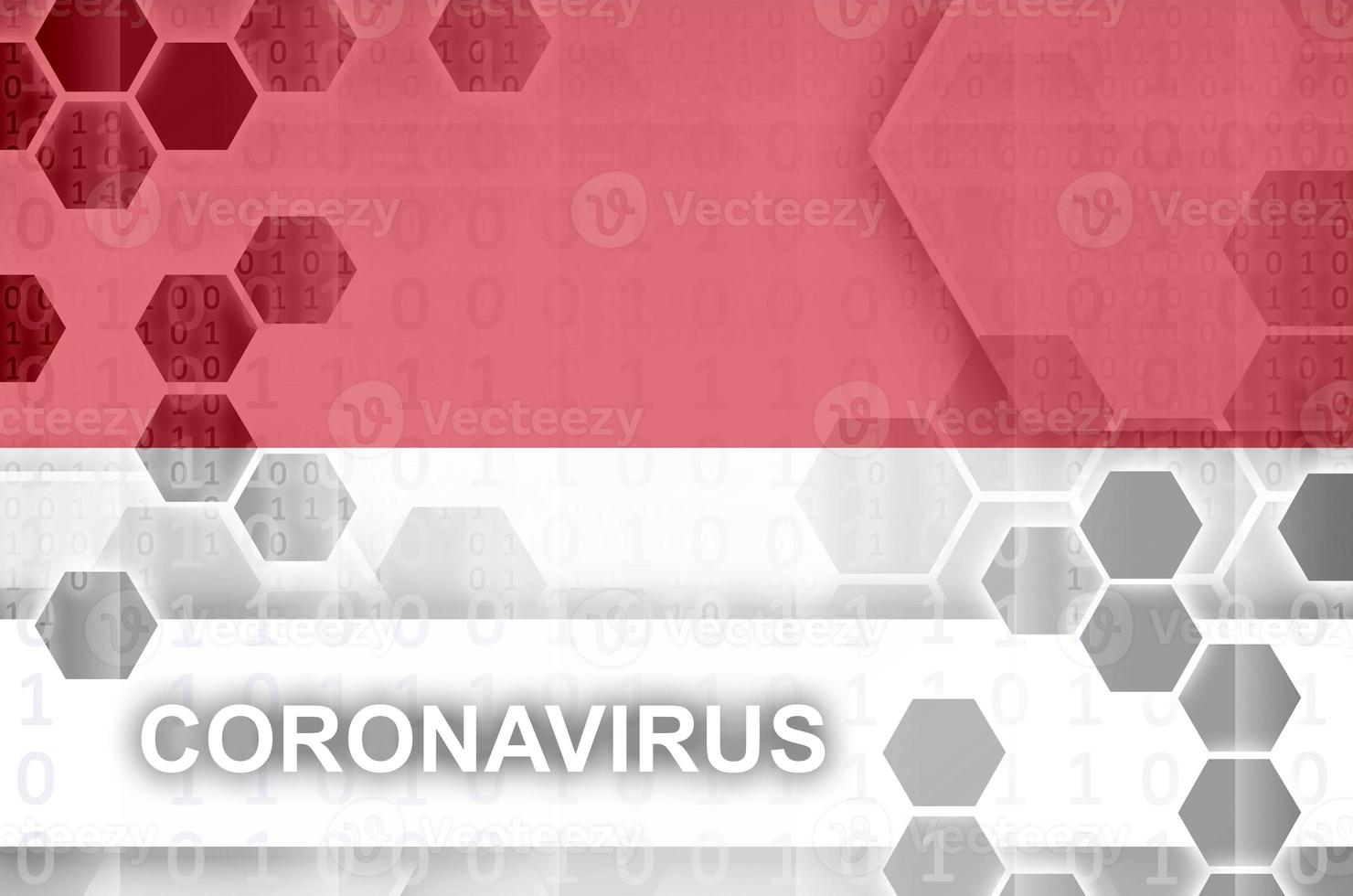Indonesia flag and futuristic digital abstract composition with Coronavirus inscription. Covid-19 outbreak concept photo