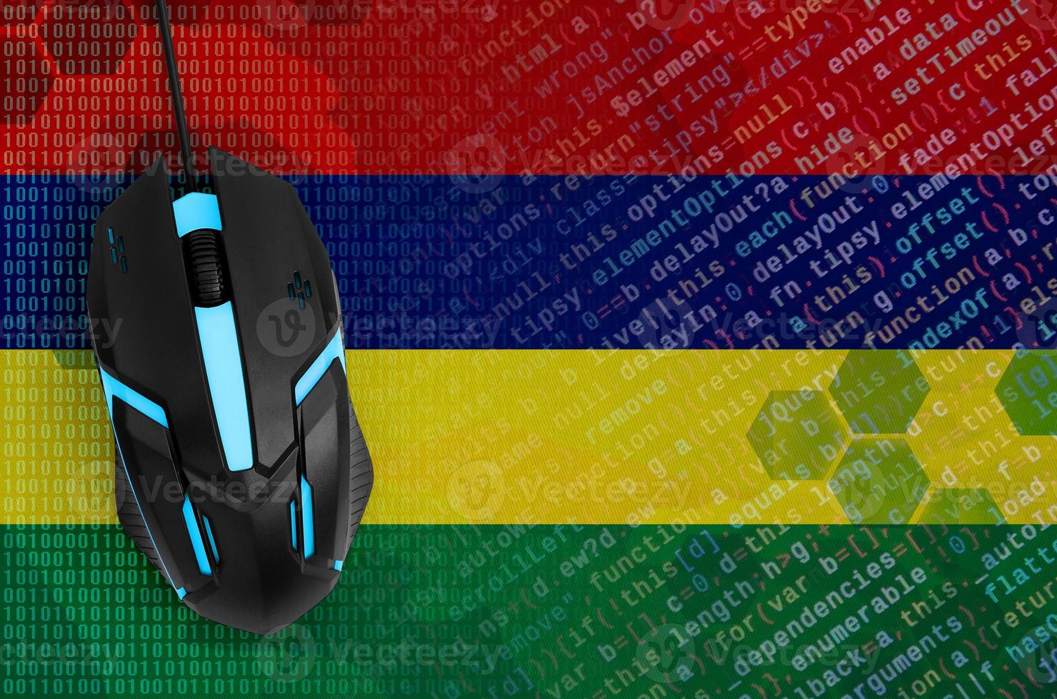 Mauritius flag and computer mouse. Digital threat, illegal actions on the Internet photo