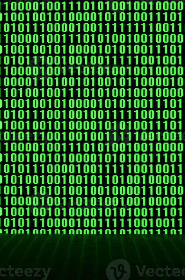 An image of a binary code made up of a set of green digits on a black background photo