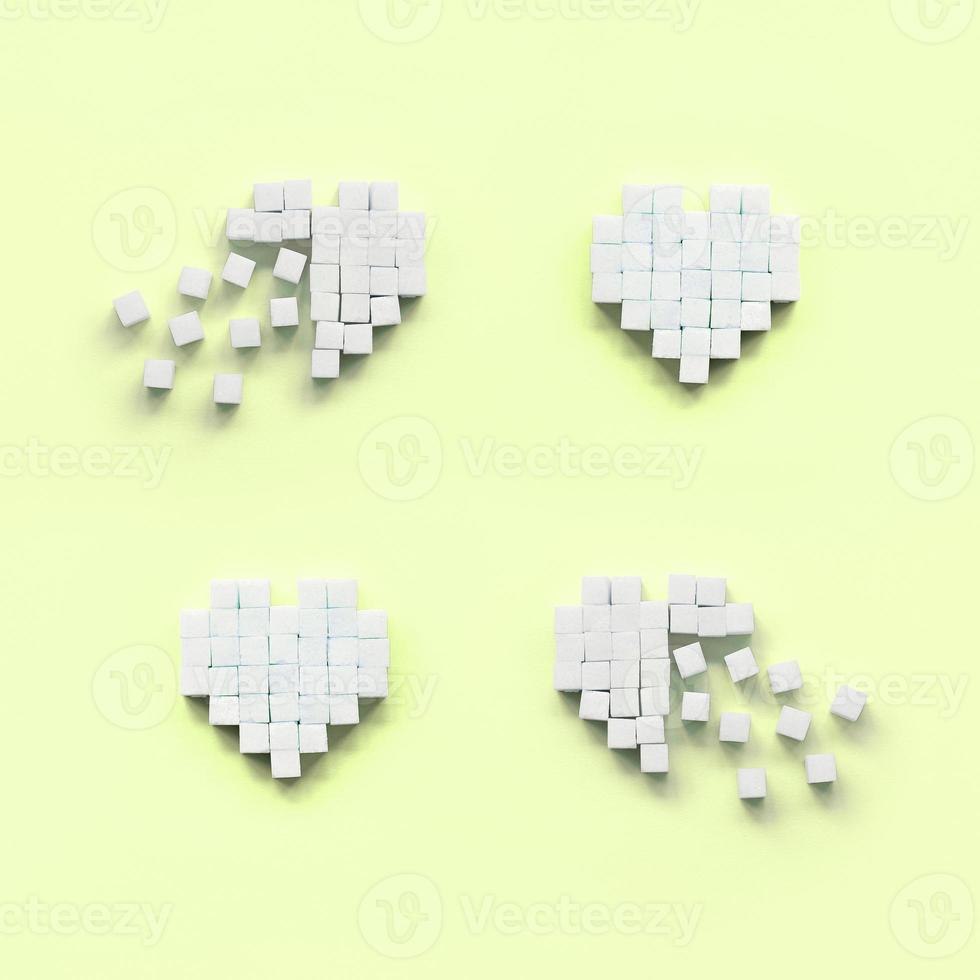 A few hearts made of sugar cubes lies on a trendy pastel lime photo