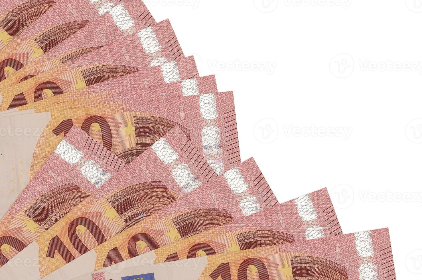 10 euro bills lies isolated on white background with copy space stacked in fan close up photo