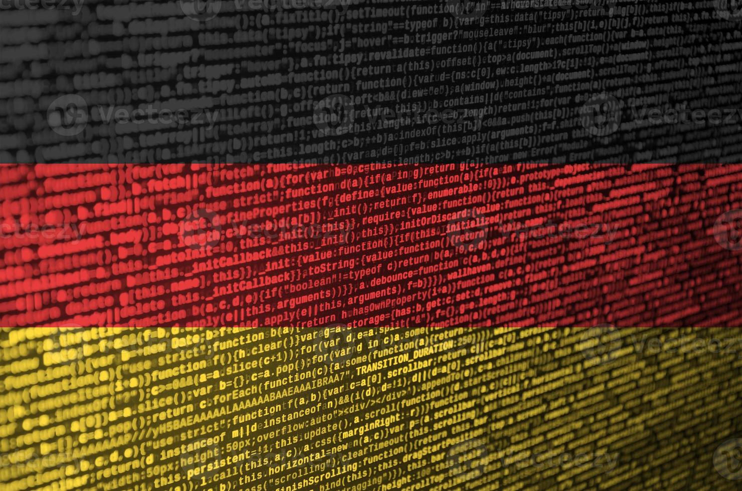 la bandera de alemania se representa en la pantalla con el código del programa. el concepto de tecnología moderna y desarrollo de sitios foto