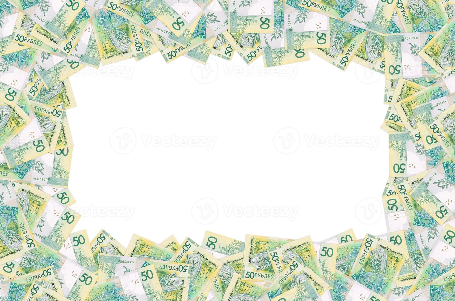 Pattern of new 50 rubles money bill in Belarus. Denomination in Republic of Belarus 2016 photo